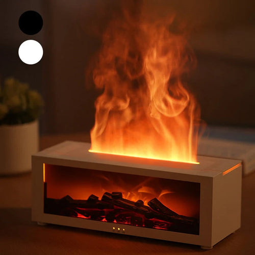 Colorful Flame Fireplace Aroma Diffuser 300ml Waterless Auto-Off Air Humidifier