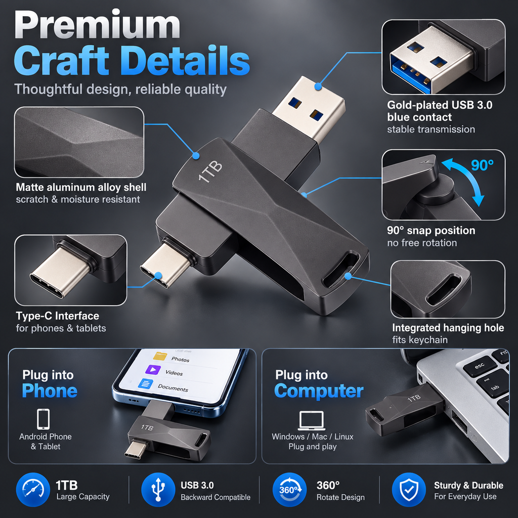 Dual interface U disk Type-c+USB 3.0 U disk
