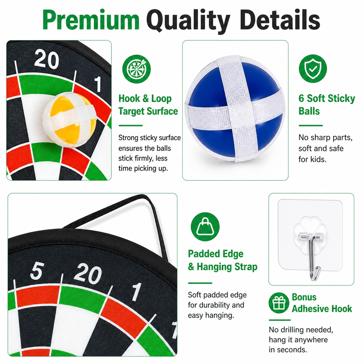 Foldable sticky dartboard set (includes 6 sticky dart balls)