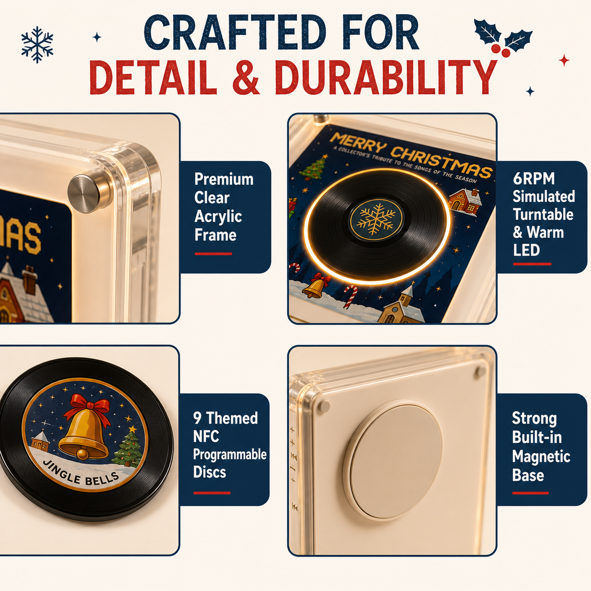Christmas Mini Vinyl Record Fridge Music Box