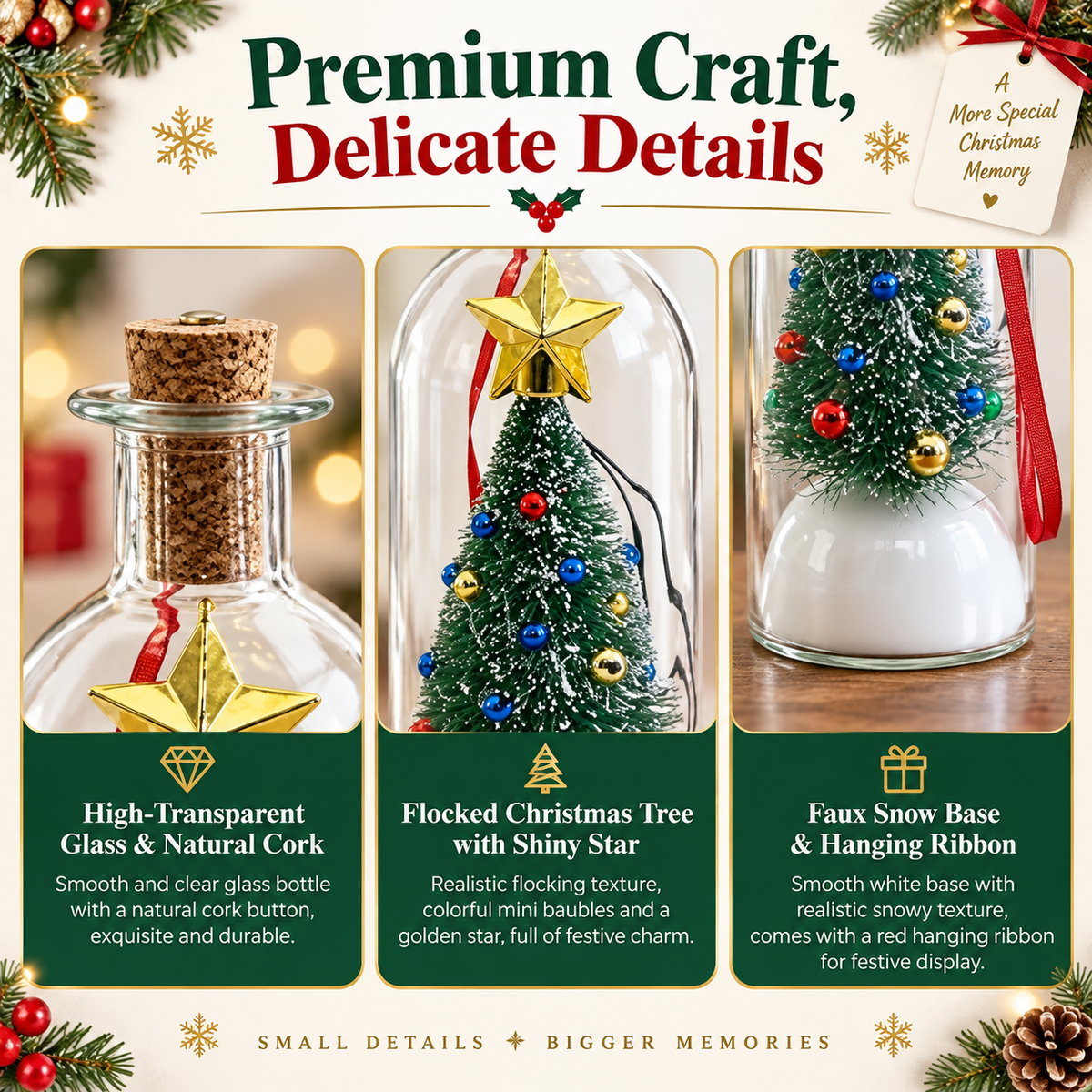 Christmas Tree-Shaped "Message in a Bottle" Voice-Recording Keepsake Ornament