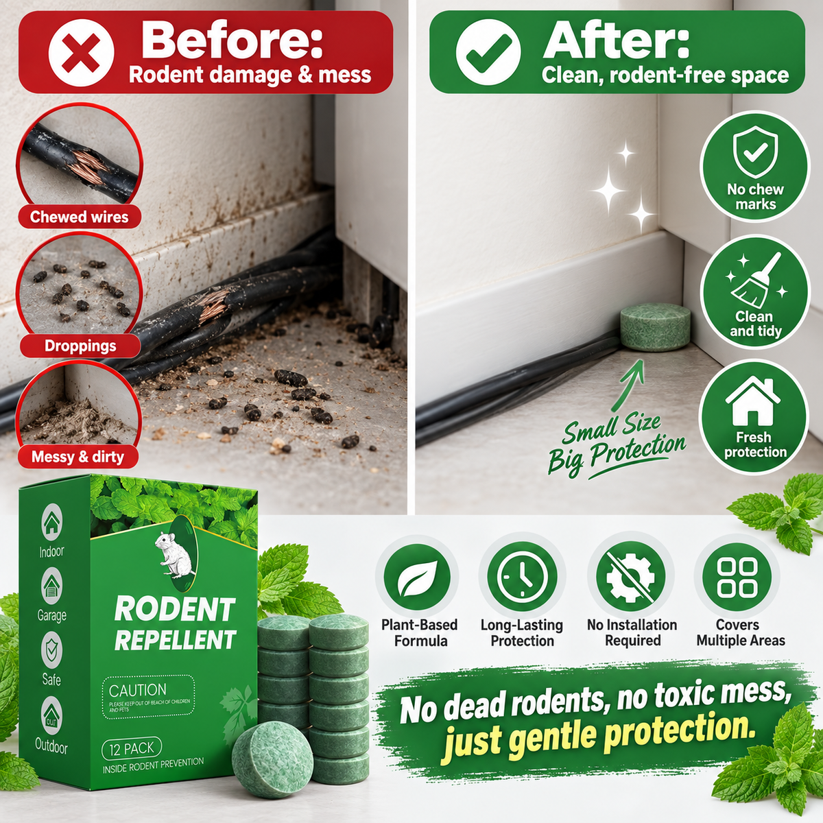 12 Packs of Natural Rodent Repellent (Containing Camphor and Peppermint Oil)