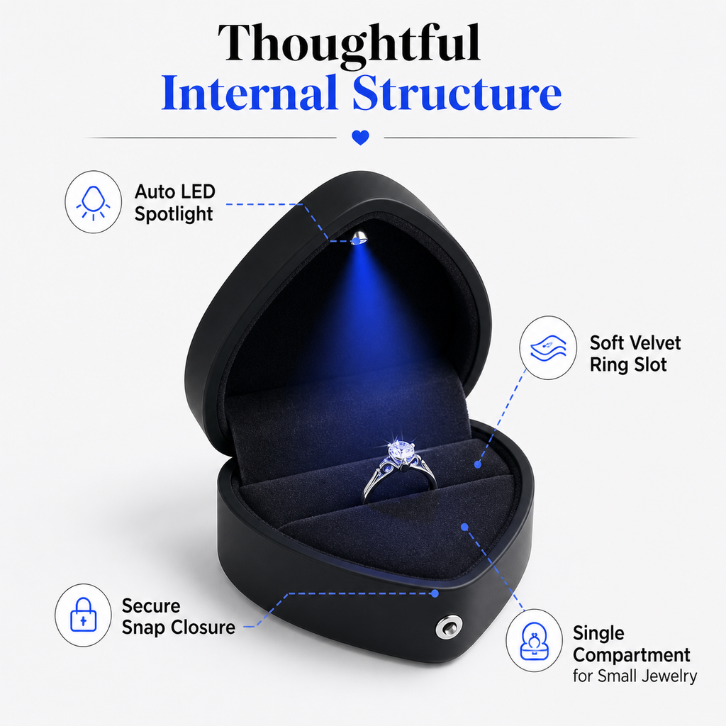 Heart-shaped LED light-up ring box