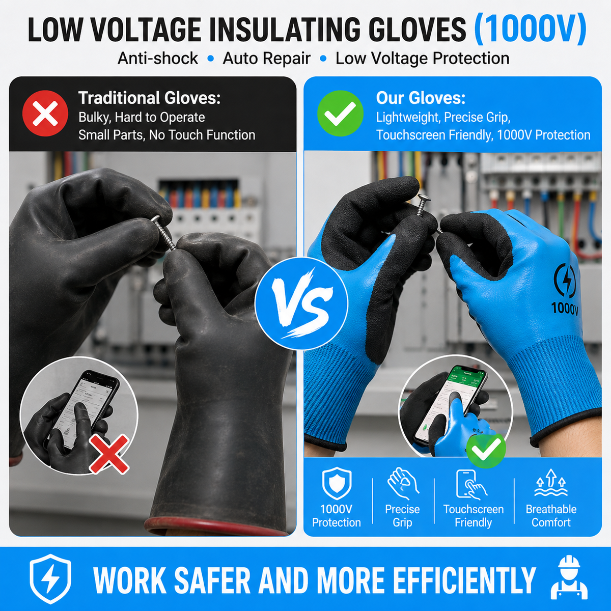 Low-voltage insulating gloves (1000V)