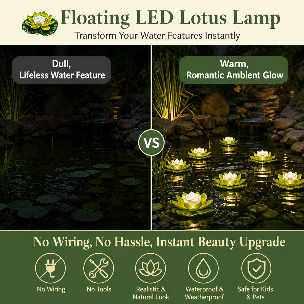 Floating LED lotus lamp