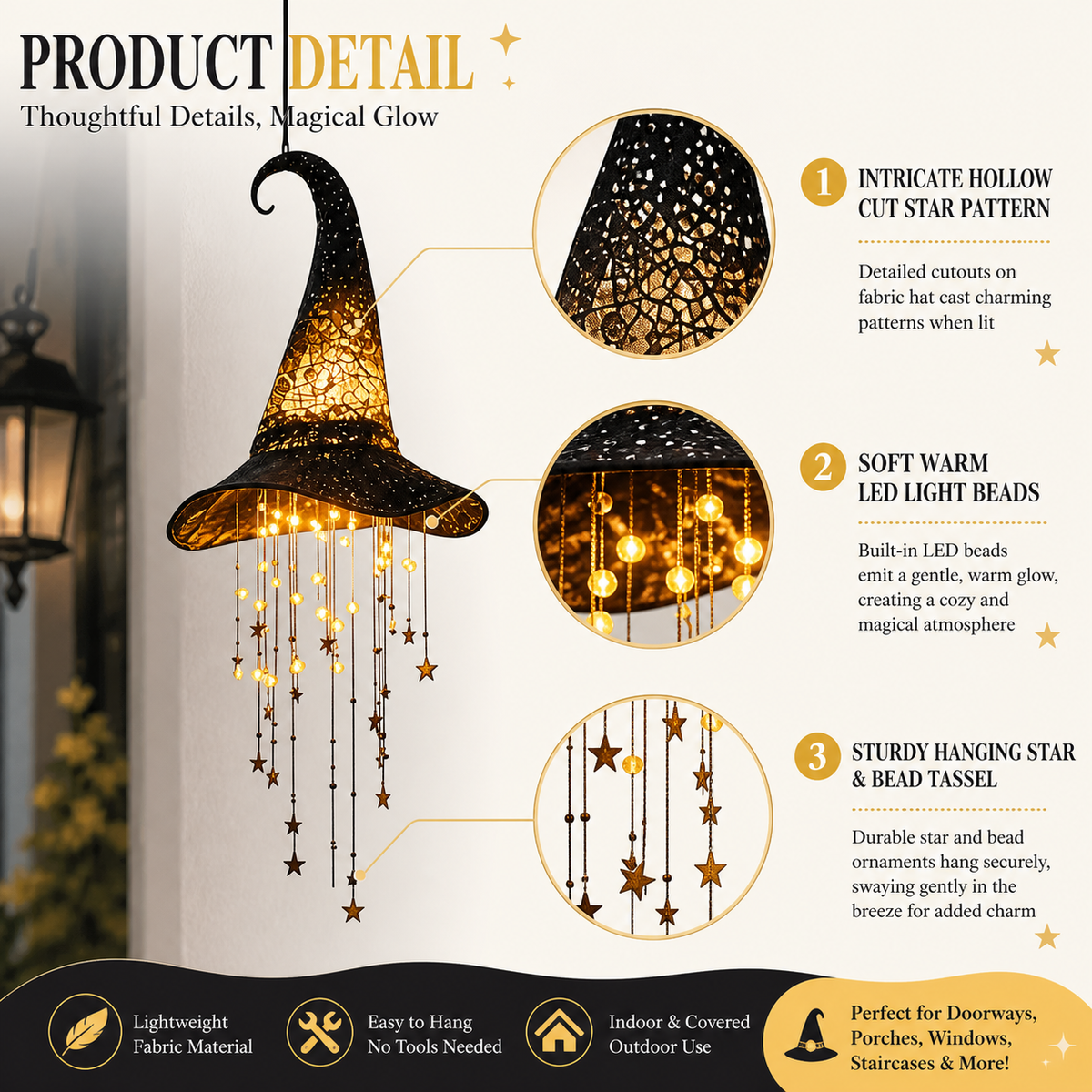 Glowing Star Tassel Witch Hat Ornament