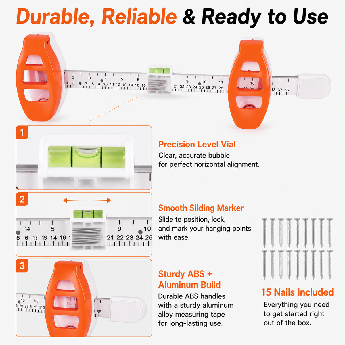 3-in-1 Picture Hanging Tool with Built-in Level