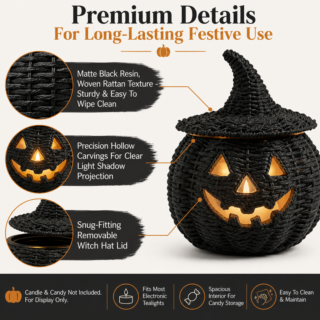 Black resin hollow pumpkin lantern Halloween lantern