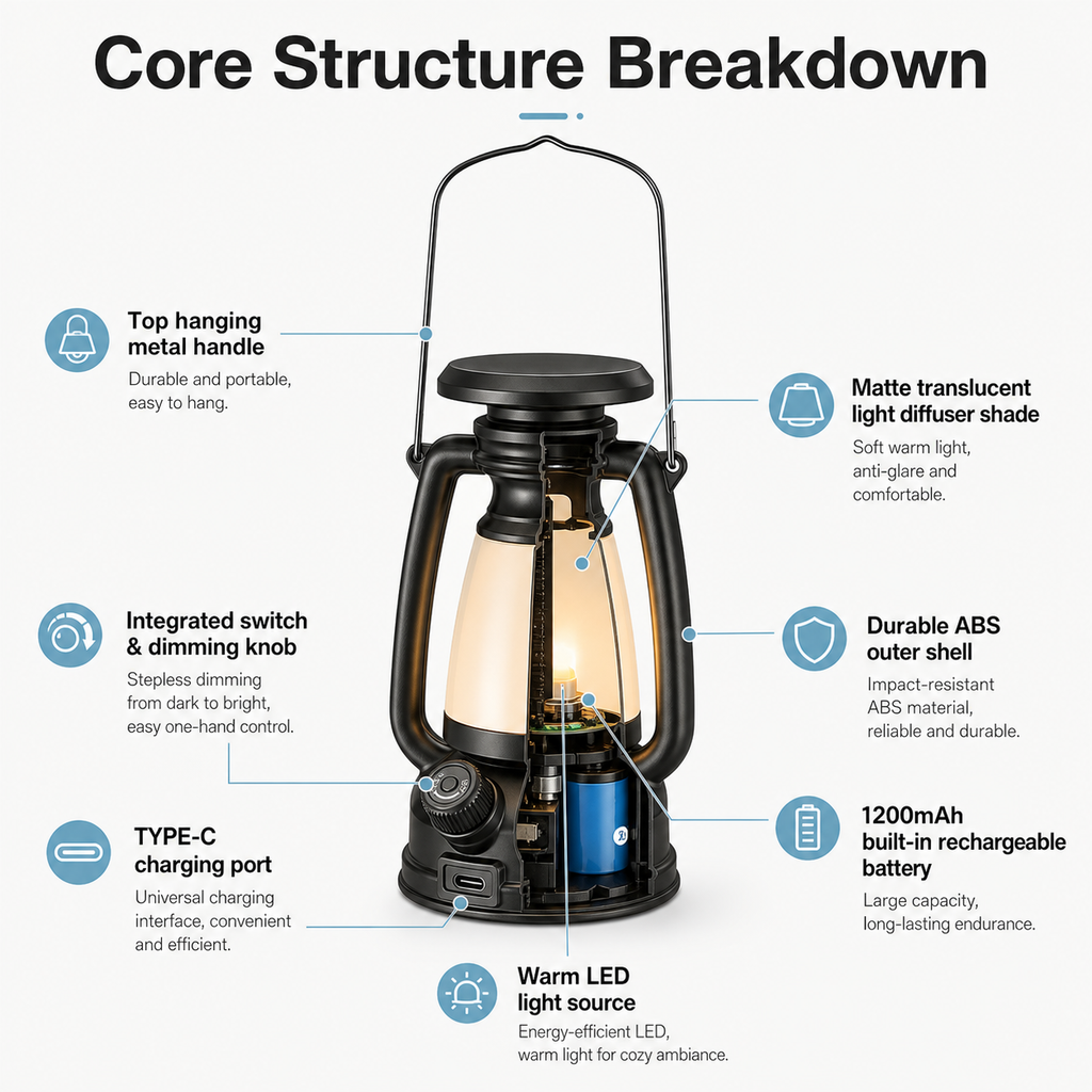 Vintage-style Dimmable LED Camping Lantern