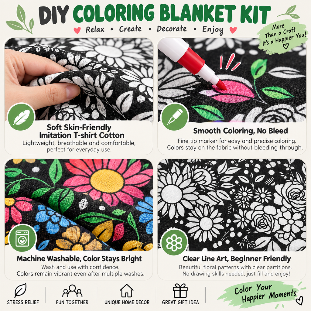 DIY Coloring Blanket Set (includes 24 markers)