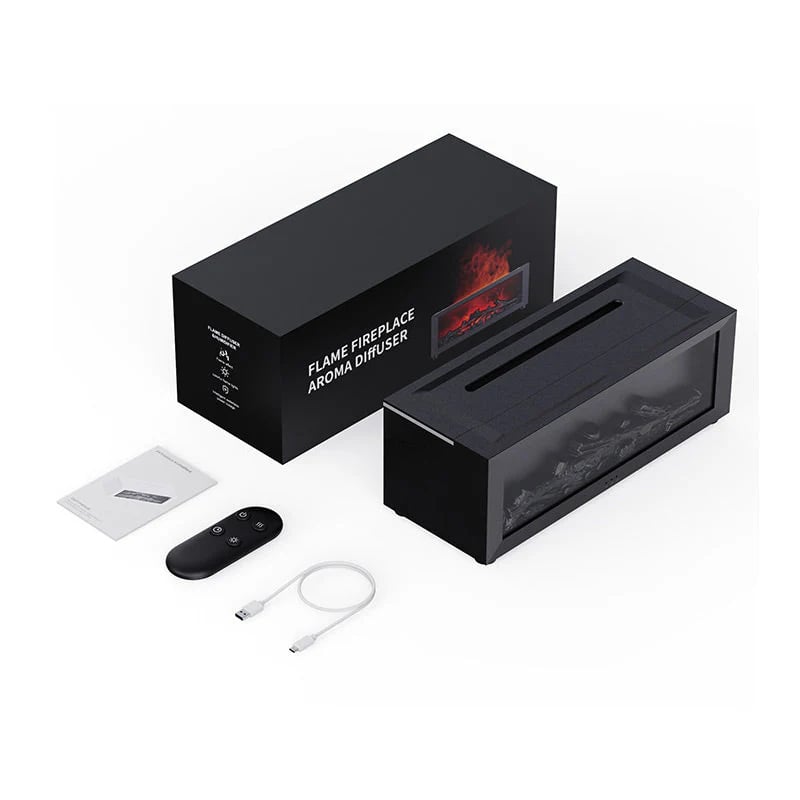 Colorful Flame Fireplace Aroma Diffuser 300ml Waterless Auto-Off Air Humidifier