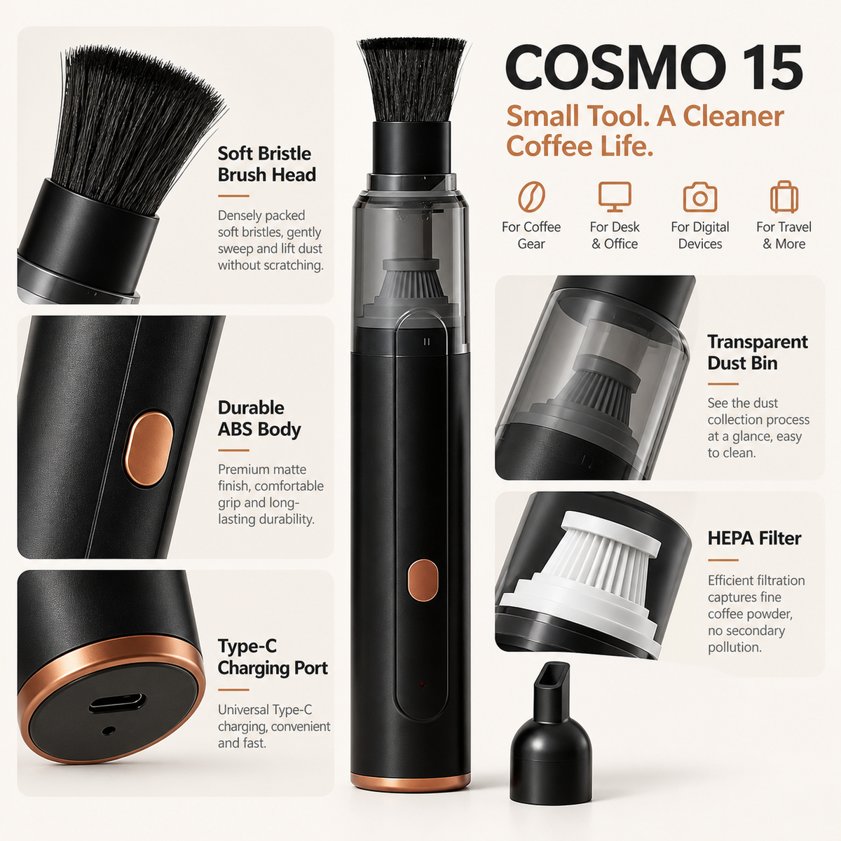 Coffee Grinder Cleaner Mini Vacuum