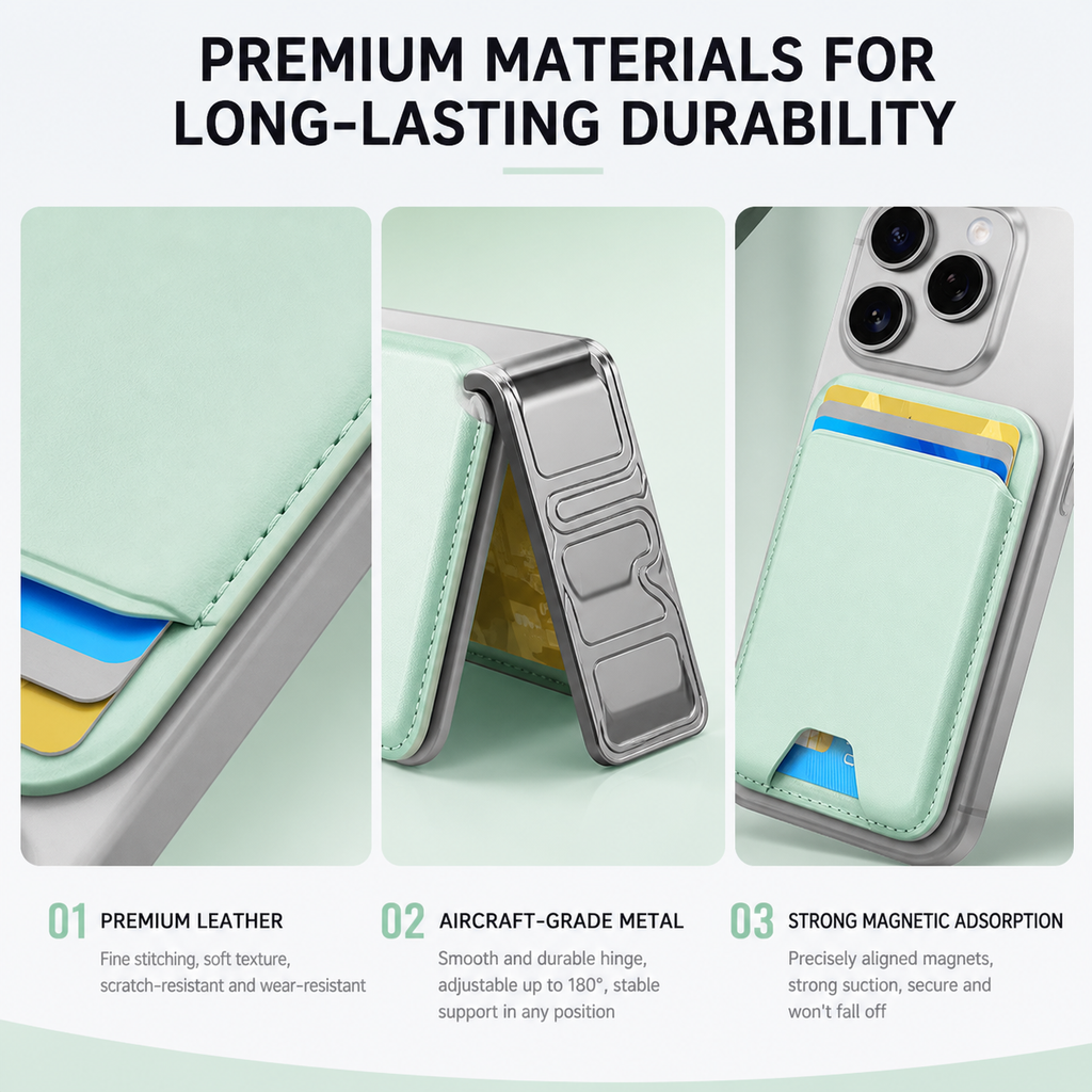 Magnetic leather phone case (with adjustable bracket) Magnetic clip