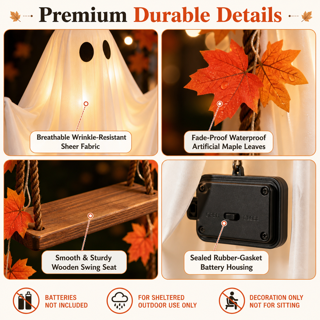 1.2M Hanging Swinging Ghost Halloween Decor