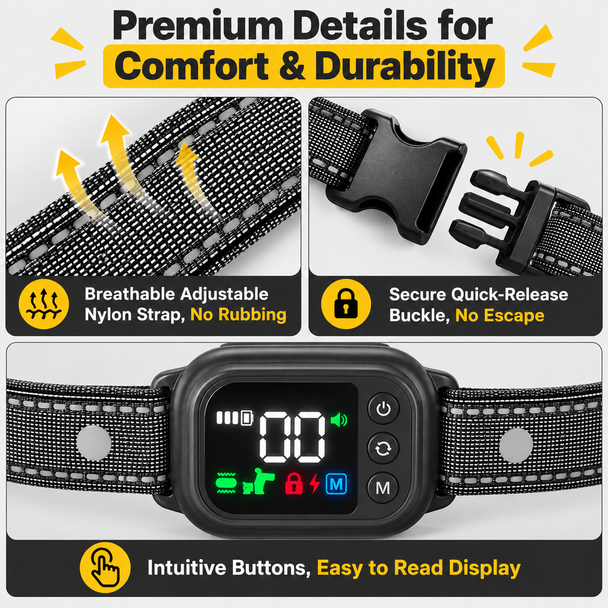Anti-bark collar: Rechargeable, suitable for dogs weighing 8–120 lbs
