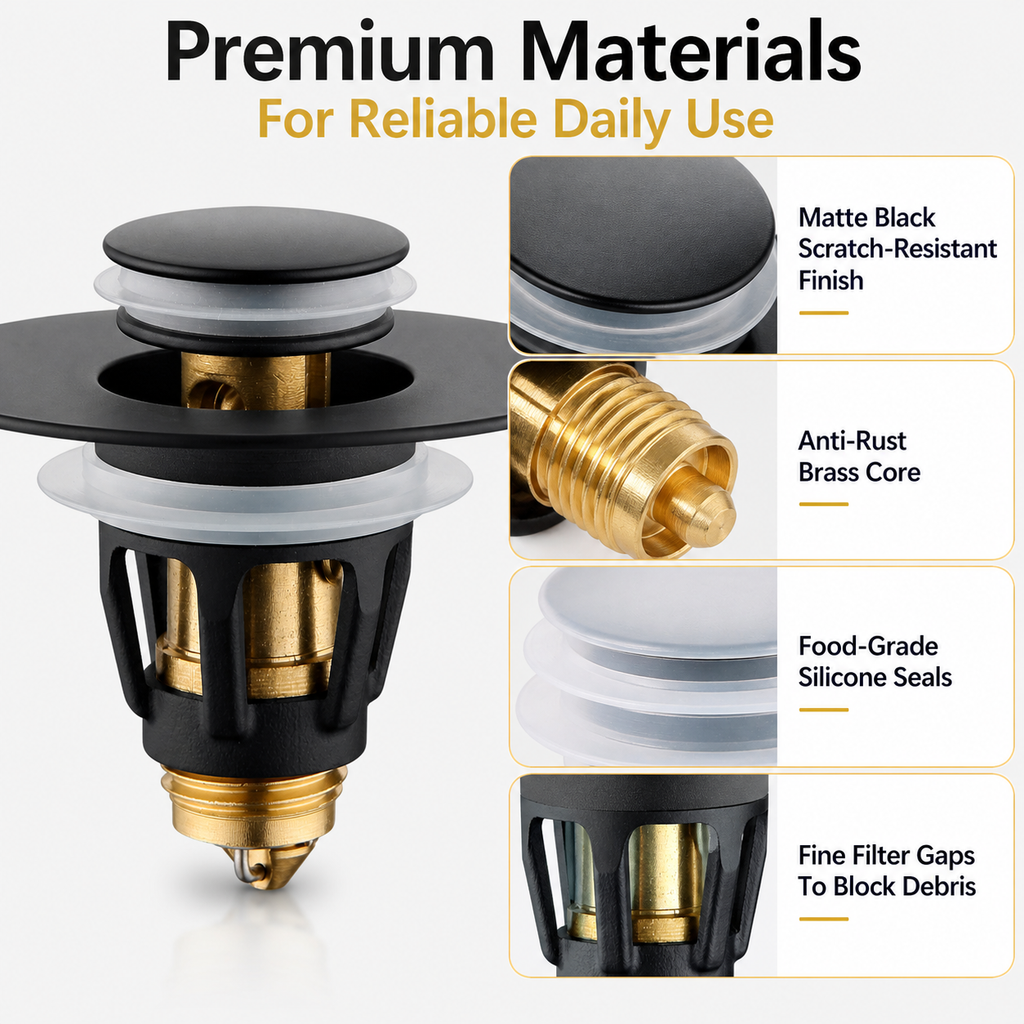 Stainless Steel Pop-up Sink Drain Plug (with Anti-Clog Strainer)