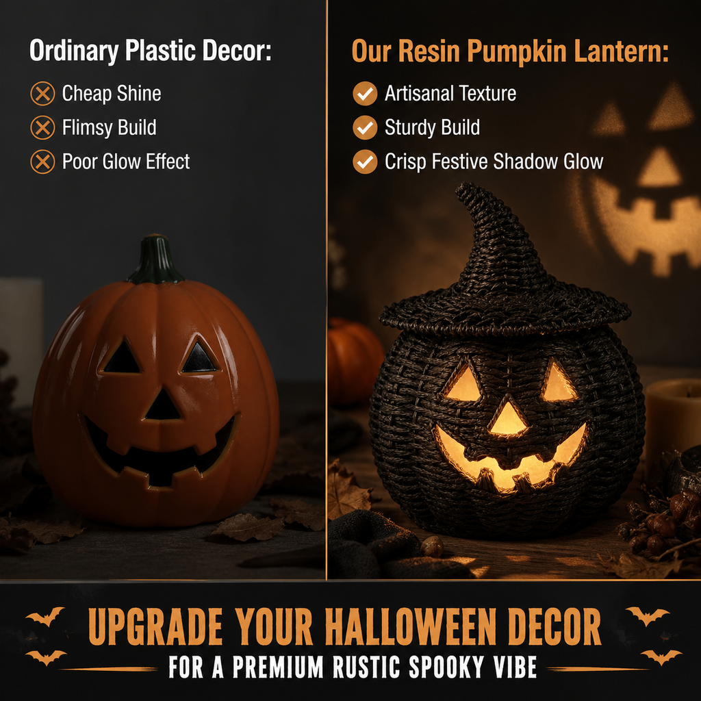 Black resin hollow pumpkin lantern Halloween lantern