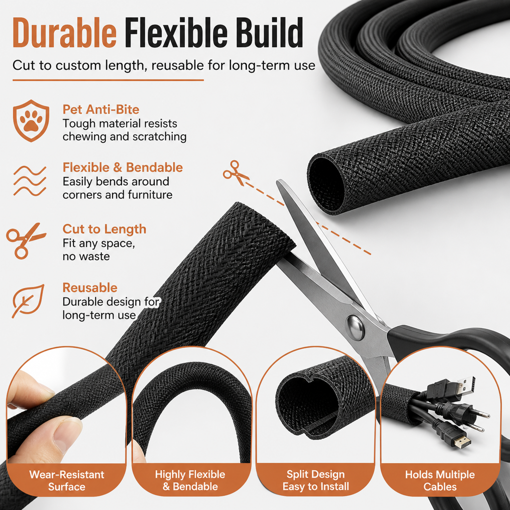 Pet-Proof Cable Protector — 10 Feet (Approx. 3 Meters)
