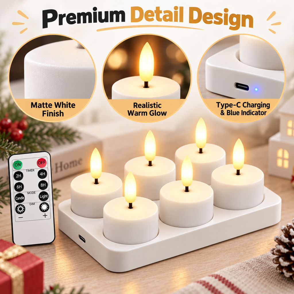 6-pack of rechargeable flameless tea wax