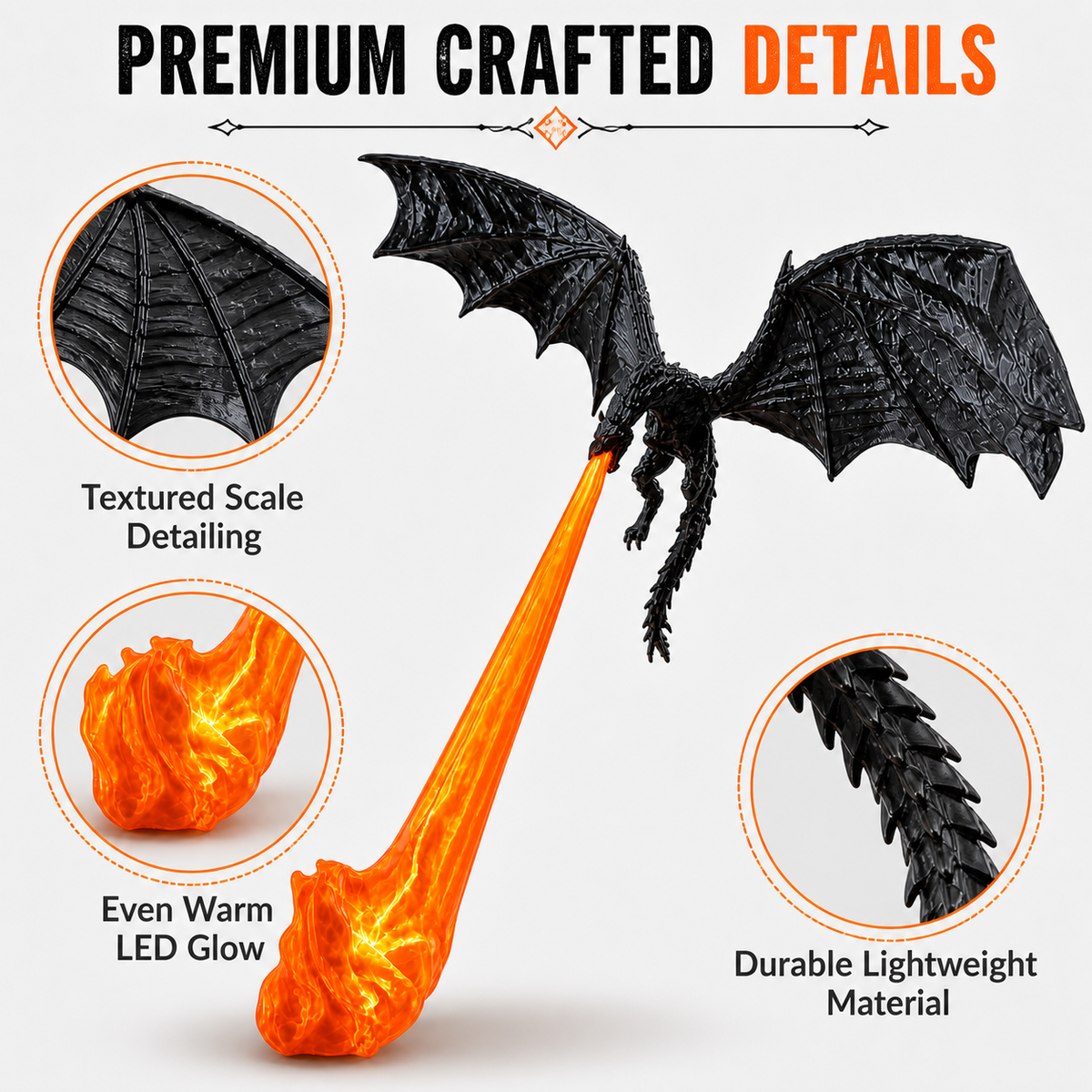 3D Printed Dragon Figurine Shelf Light with Blue Flame
