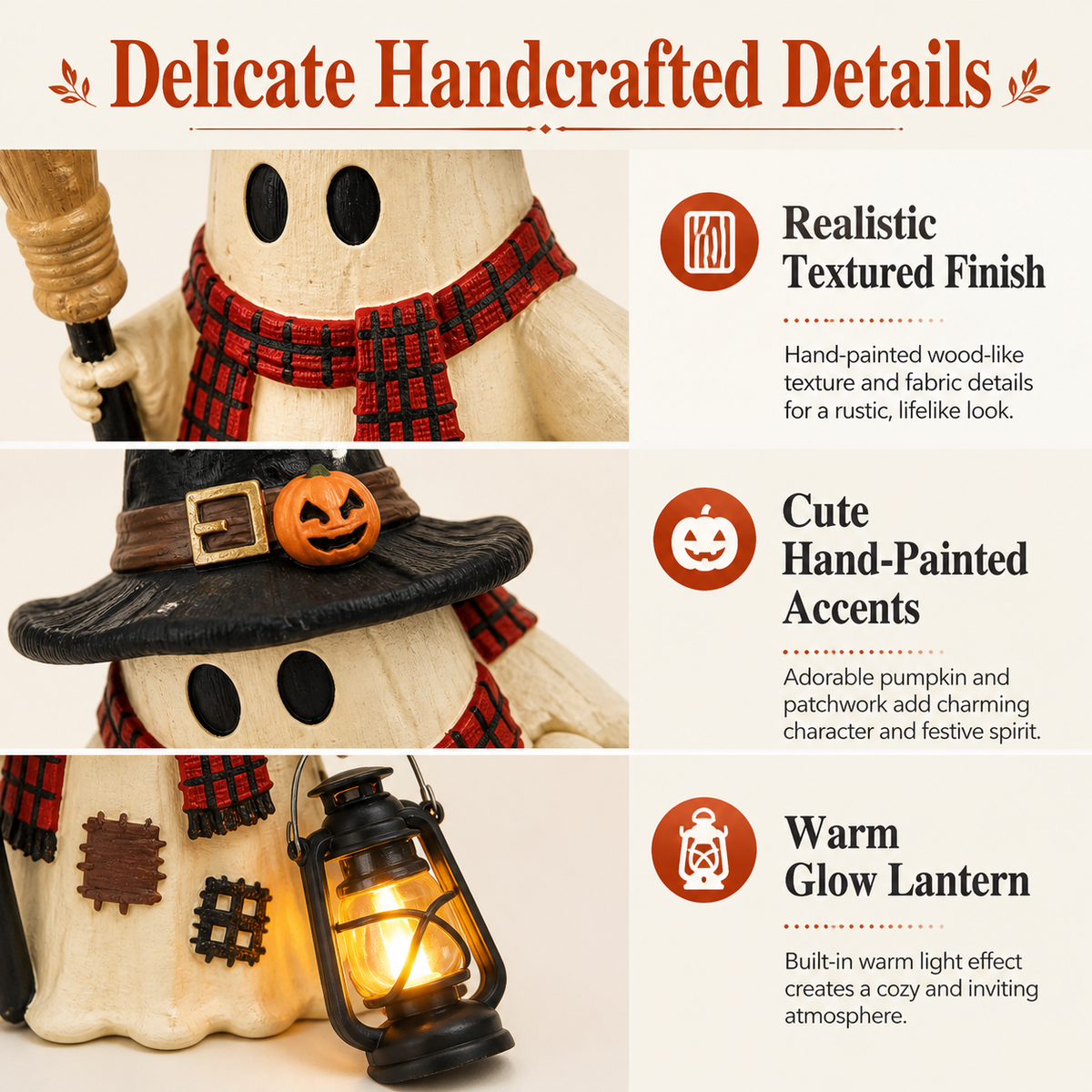 Handmade resin Halloween ghost figurine - with lantern decoration