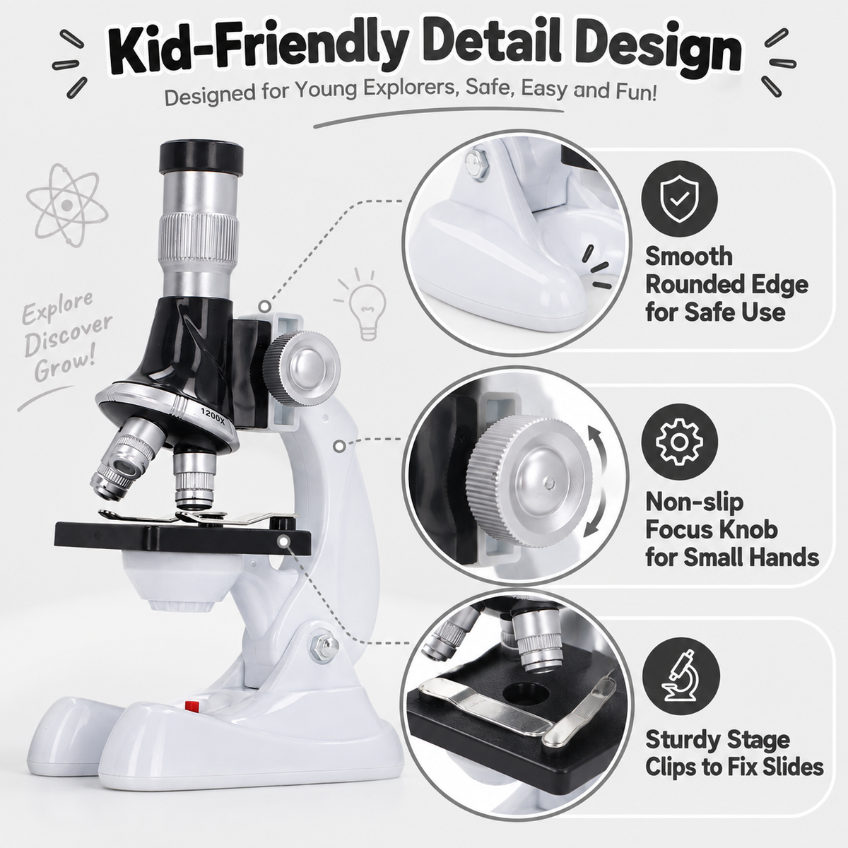 Children's Microscope Set (100x/600x/1200x magnification, equipped with 3 objective lenses)