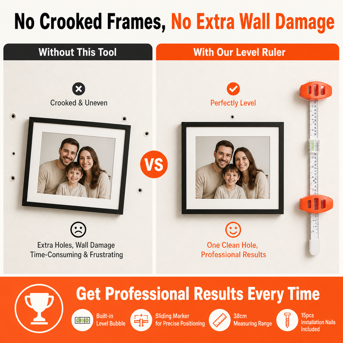 3-in-1 Picture Hanging Tool with Built-in Level