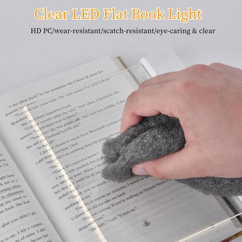 Book Light, Rechargeable Clear LED Flat Book Lights for Reading in Bed at Night with 3 Colors & Timer