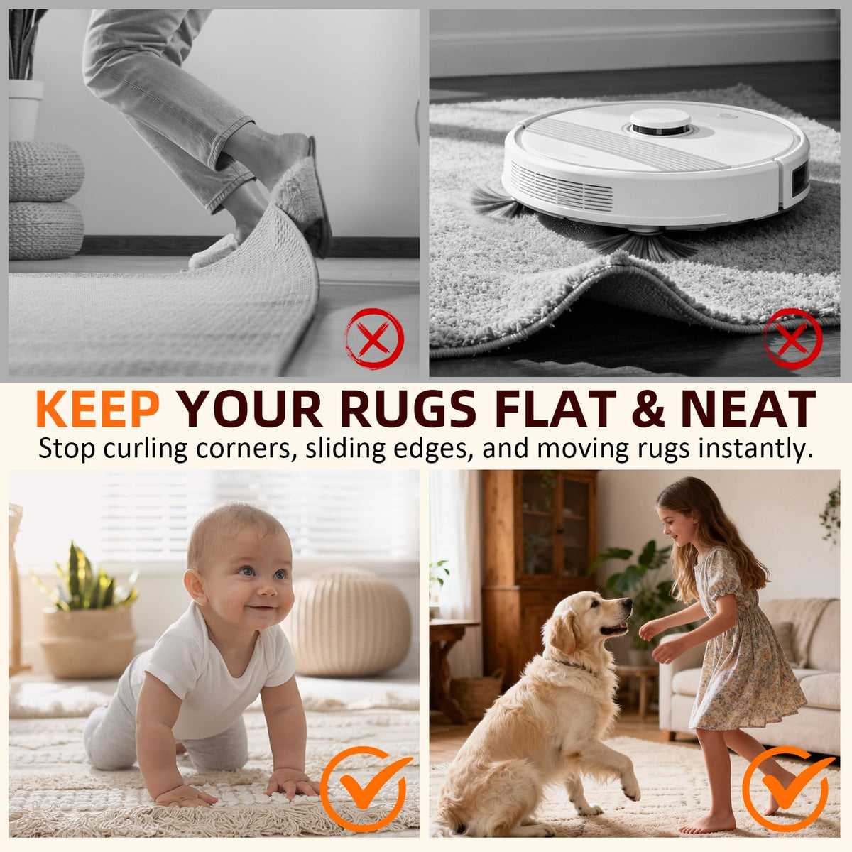 32 Pack Reusable Carpet Grippers with Anti-Slip Tape