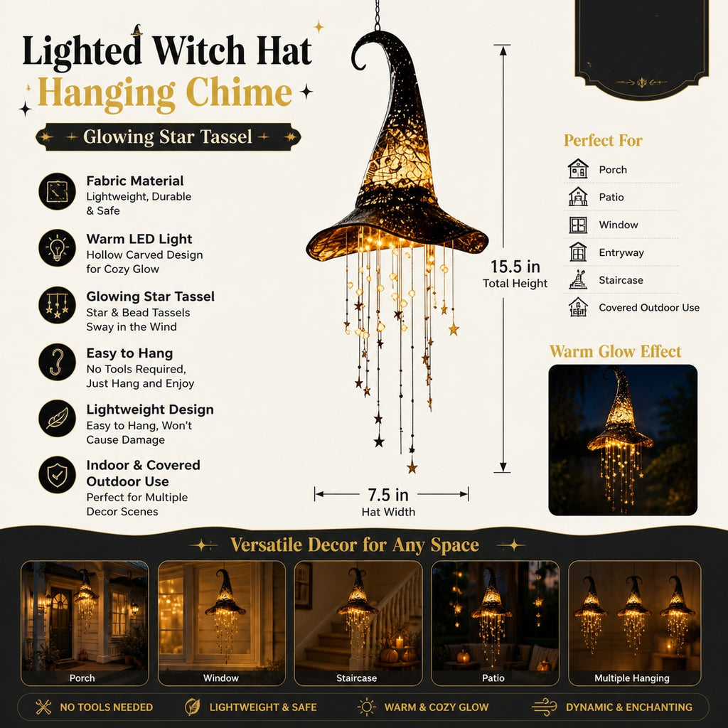 Glowing Star Tassel Witch Hat Ornament