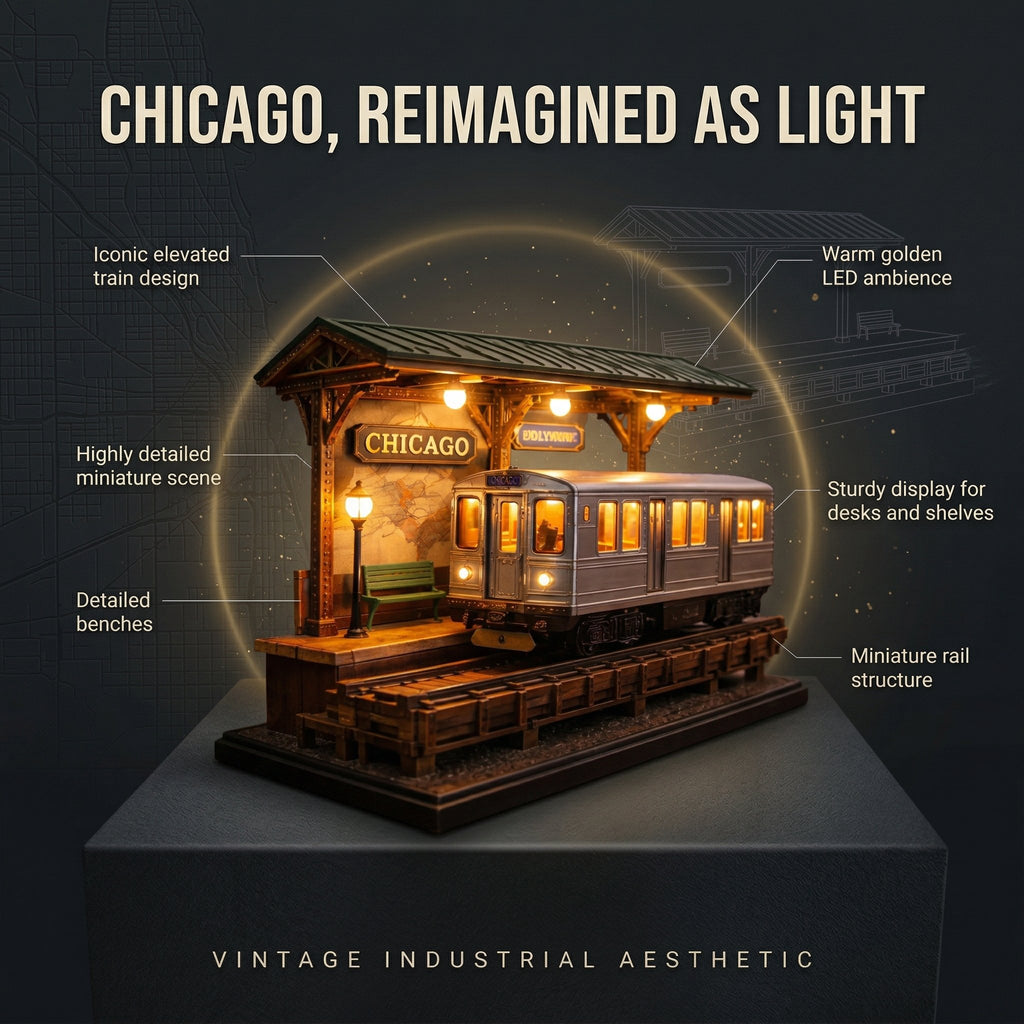 🏙️ Chicago "L" Train Miniature Lamp | Warm Ambient Urban Decor