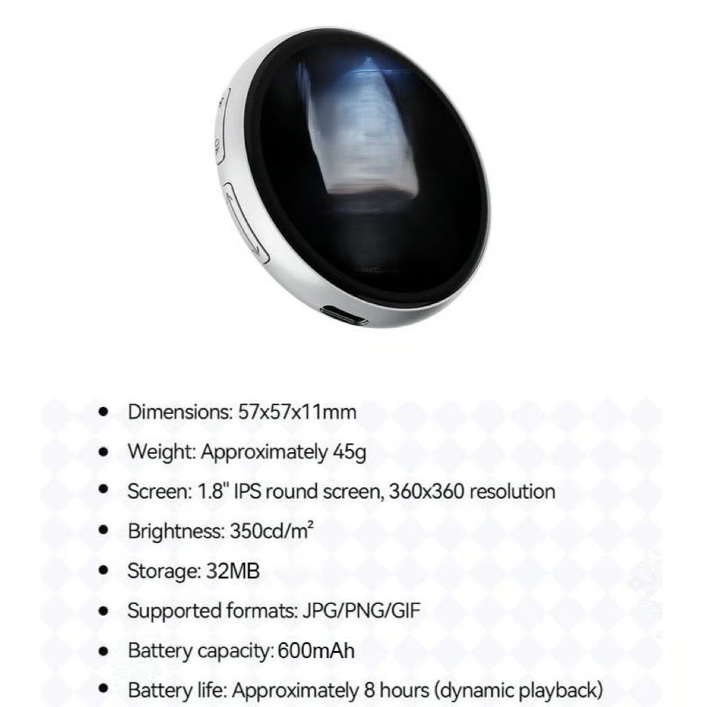Digital Badge Photo Video GIF Display Screen Pins Pixel Touchscreen Lightweight 500mAh