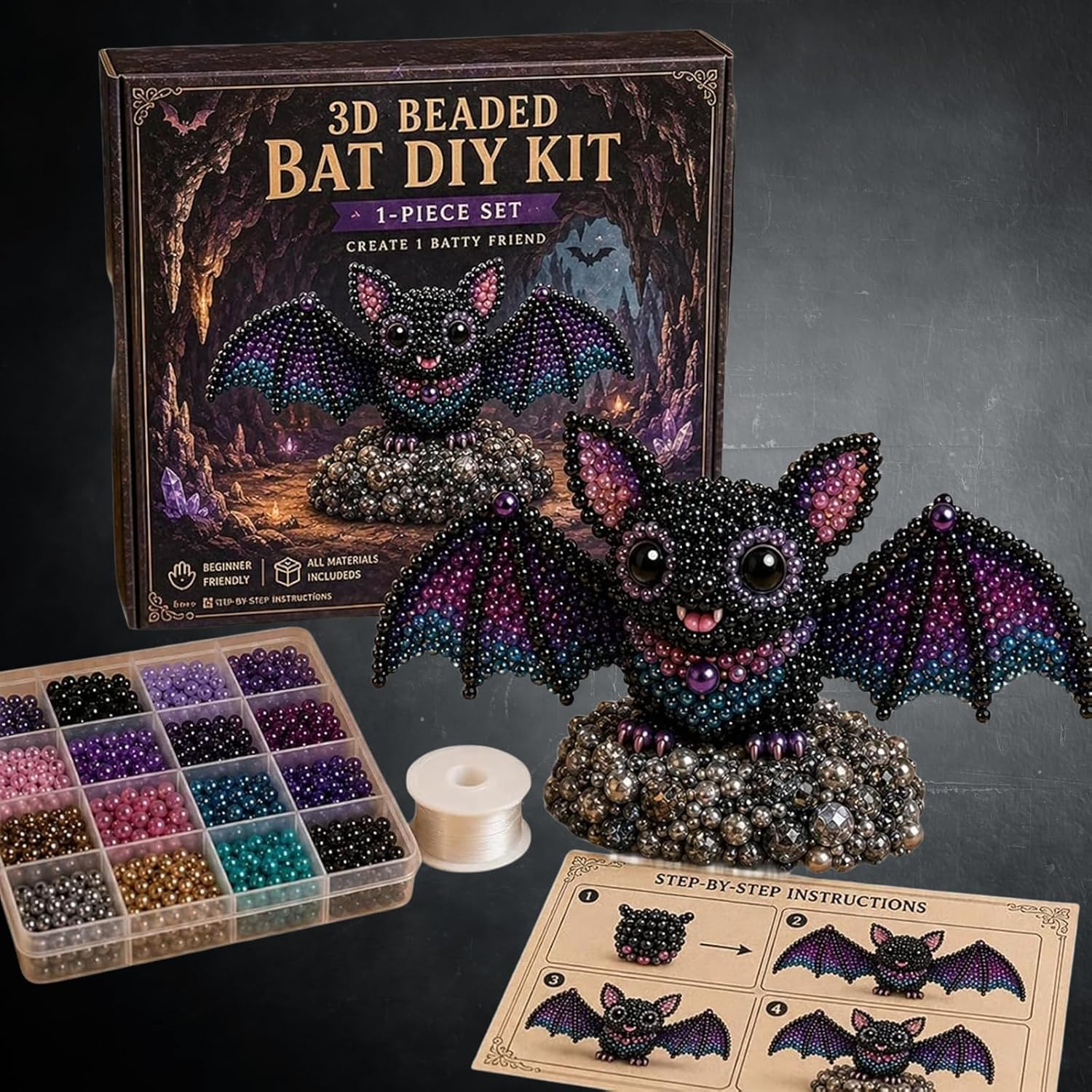 Mini 3D Beaded Halloween Bat DIY Kit