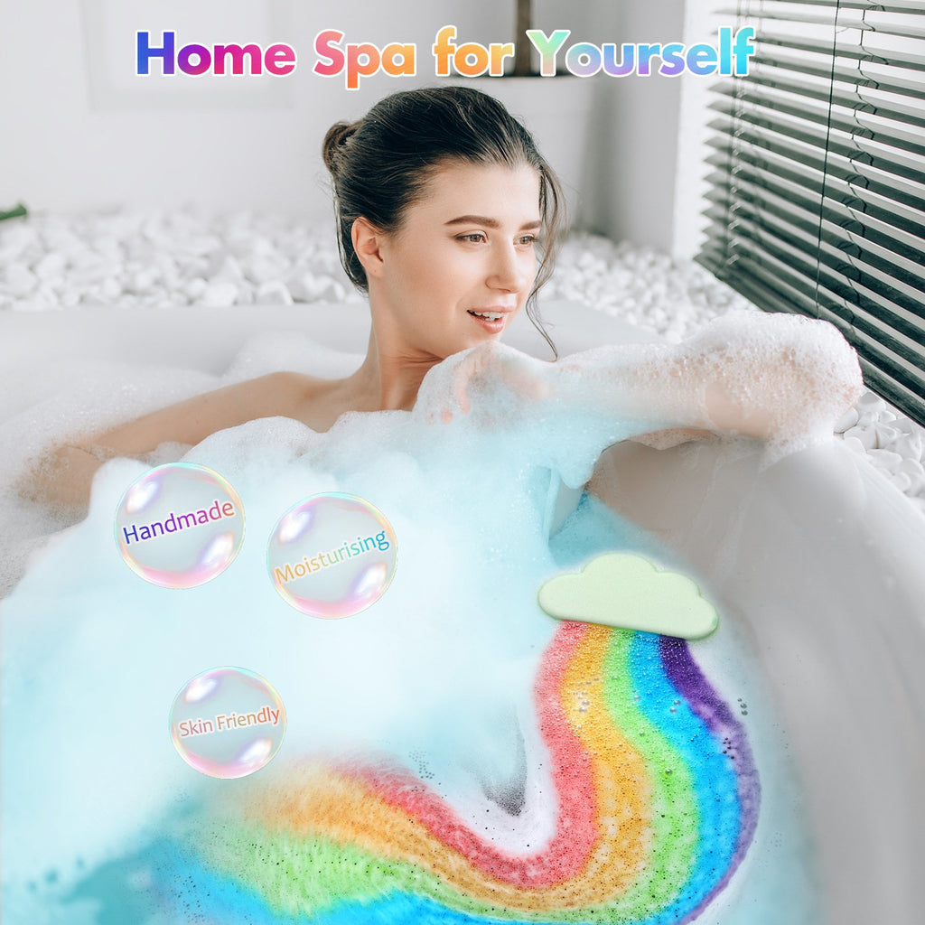 Rainbow Bath Bombs for Kids,Handmade 4 Pcs Bath Bombs Gift Set