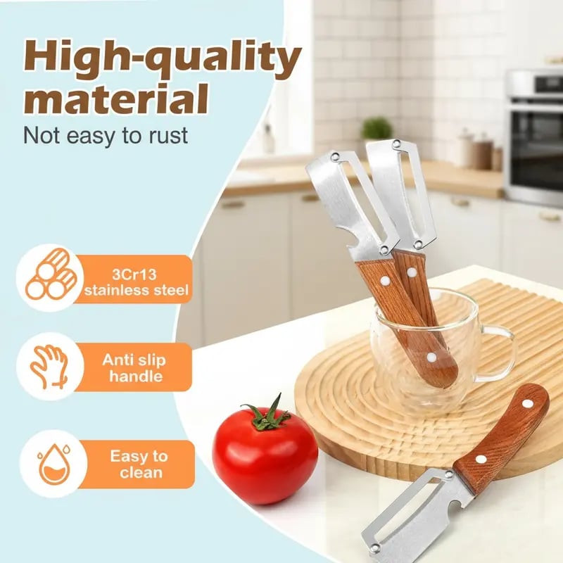(🎁Last Day 49% OFF)🔪✨Heavy-Duty Stainless Steel Vegetable Peeler with Ergonomic Wood Handle & Built-in Bottle Opener