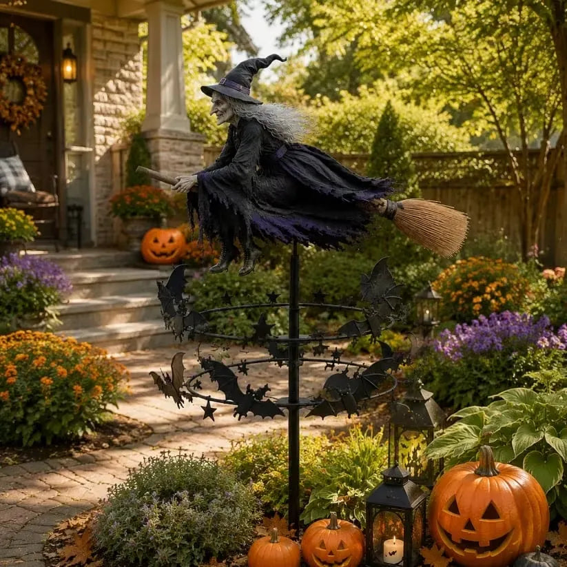 🧙‍♀️ Enchanted Witch Garden Wind Spinner – Where Witches Fly and Bats Dance