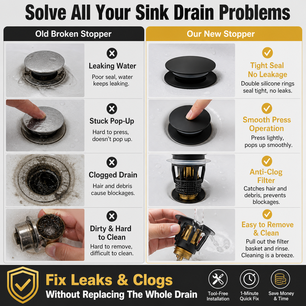 Stainless Steel Pop-up Sink Drain Plug (with Anti-Clog Strainer)