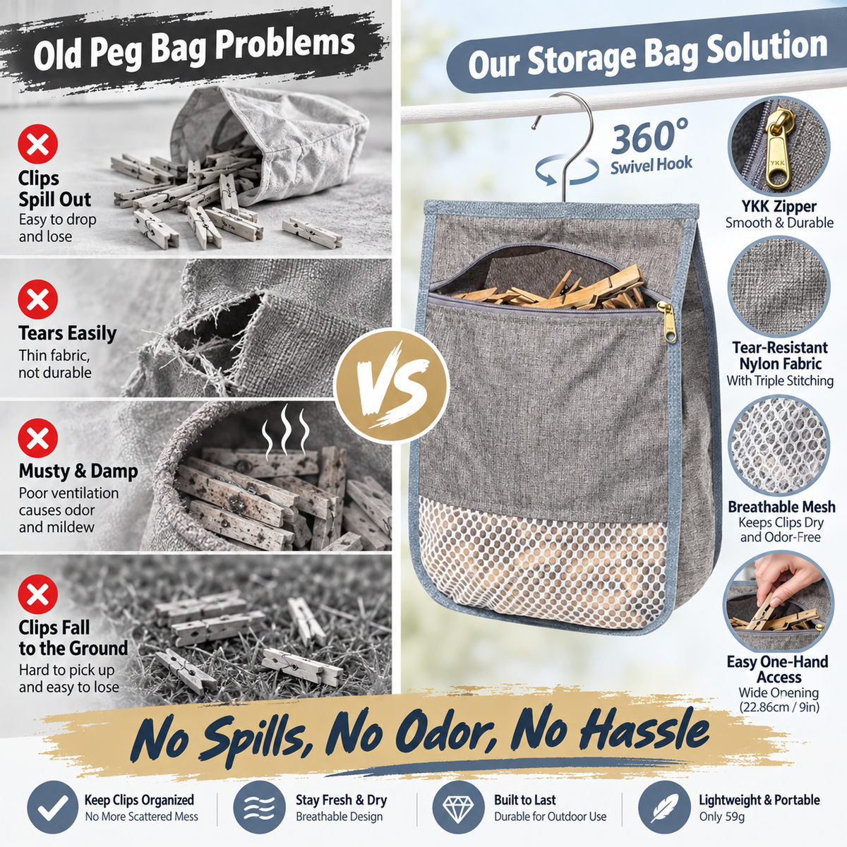 Outdoor Clothes Peg Storage Bag