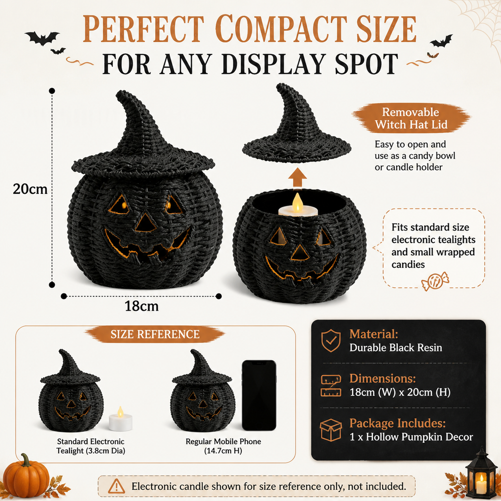 Black resin hollow pumpkin lantern Halloween lantern