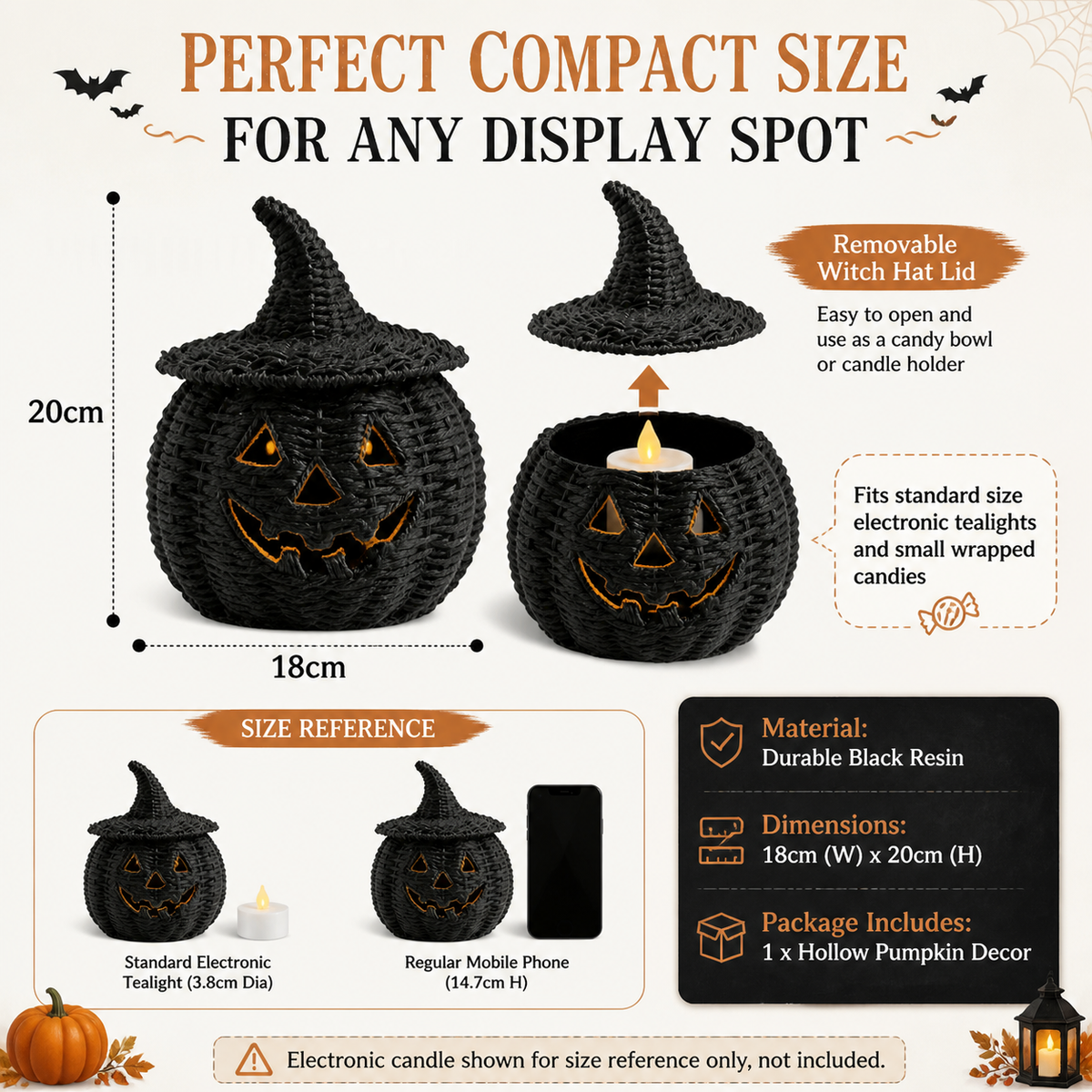 Black resin hollow pumpkin lantern Halloween lantern