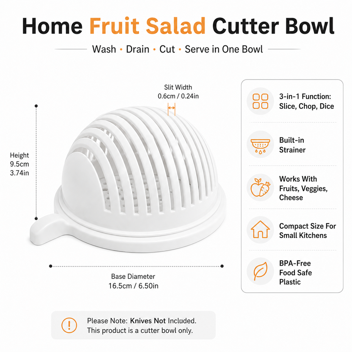 Fruit Salad Cutter Bowl with Strainer