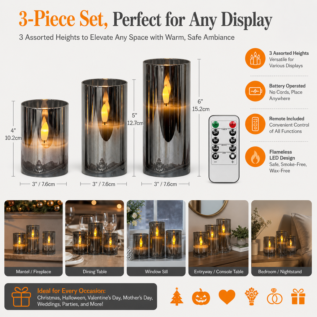 Three-piece LED electronic candle set