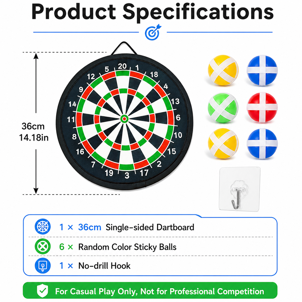 Foldable sticky dartboard set (includes 6 sticky dart balls)