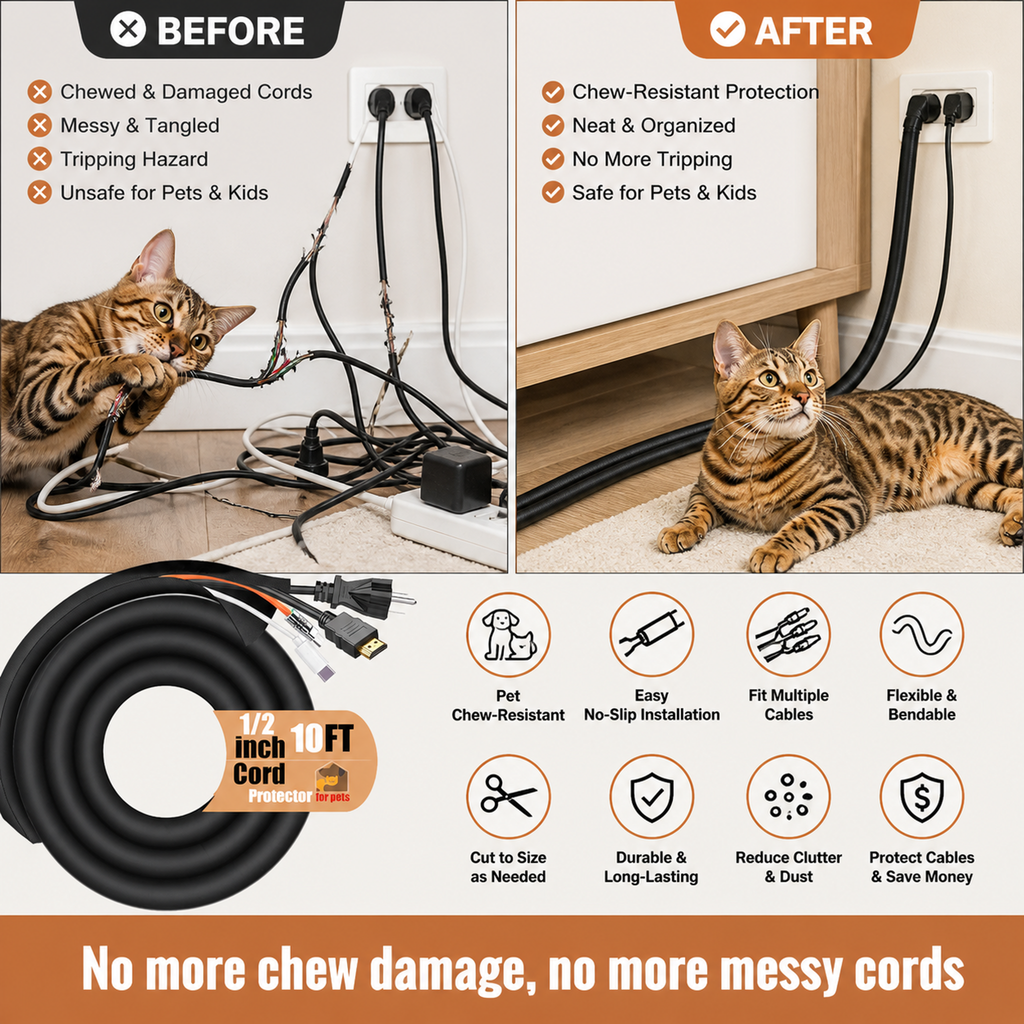 Pet-Proof Cable Protector — 10 Feet (Approx. 3 Meters)