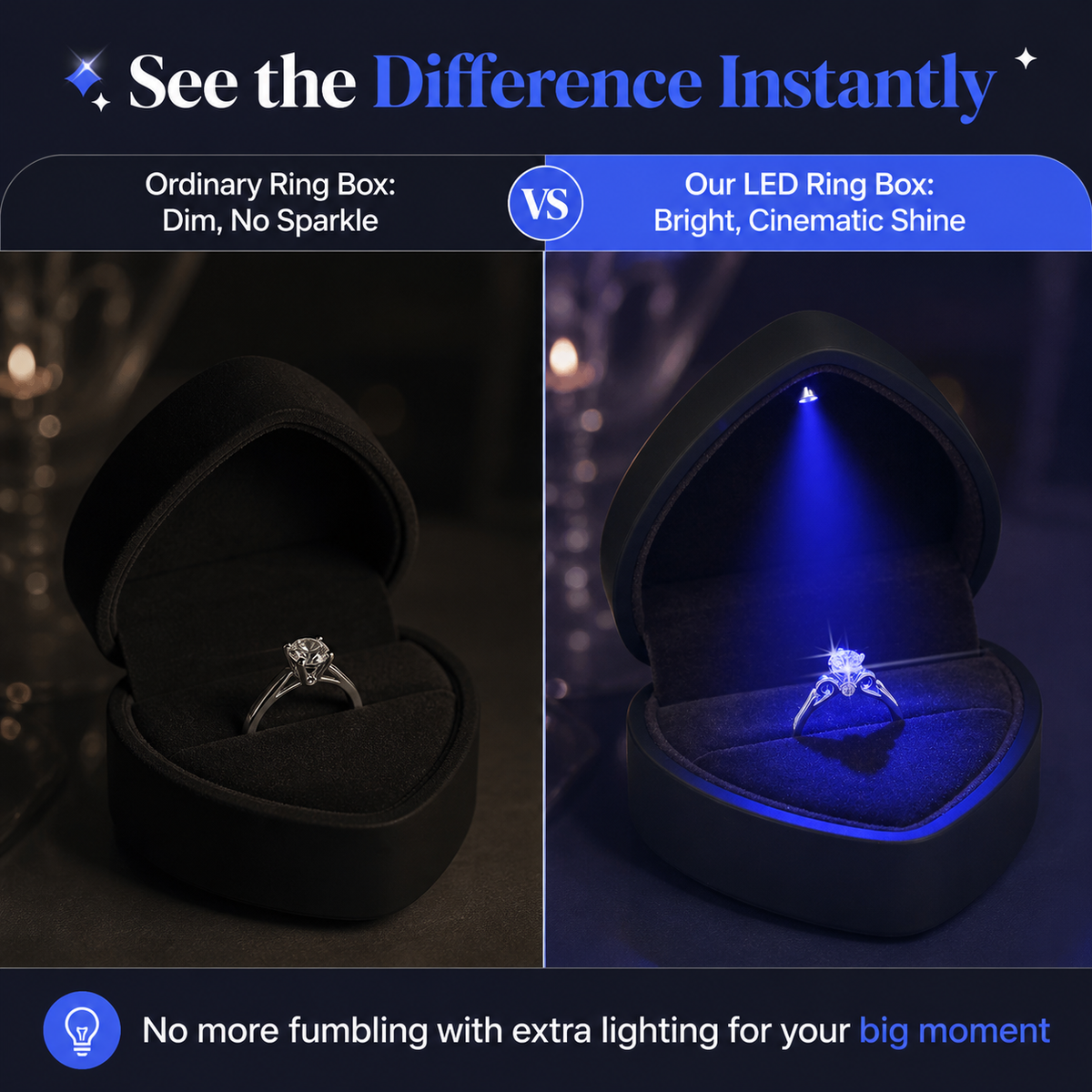 Heart-shaped LED light-up ring box