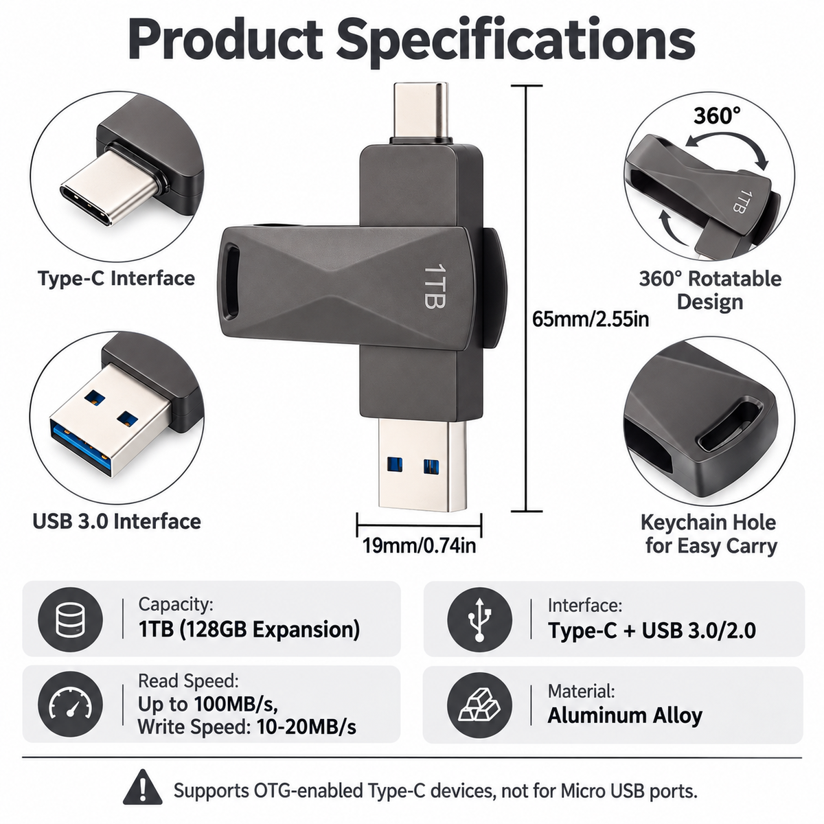Dual interface U disk Type-c+USB 3.0 U disk