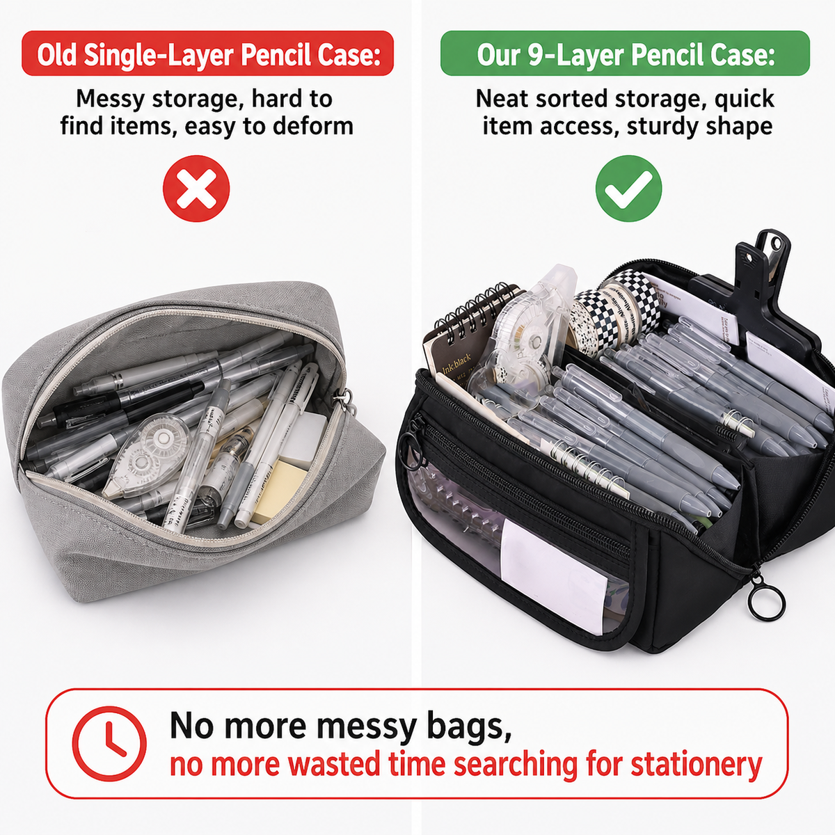 Large-capacity 9-layer transparent pencil case