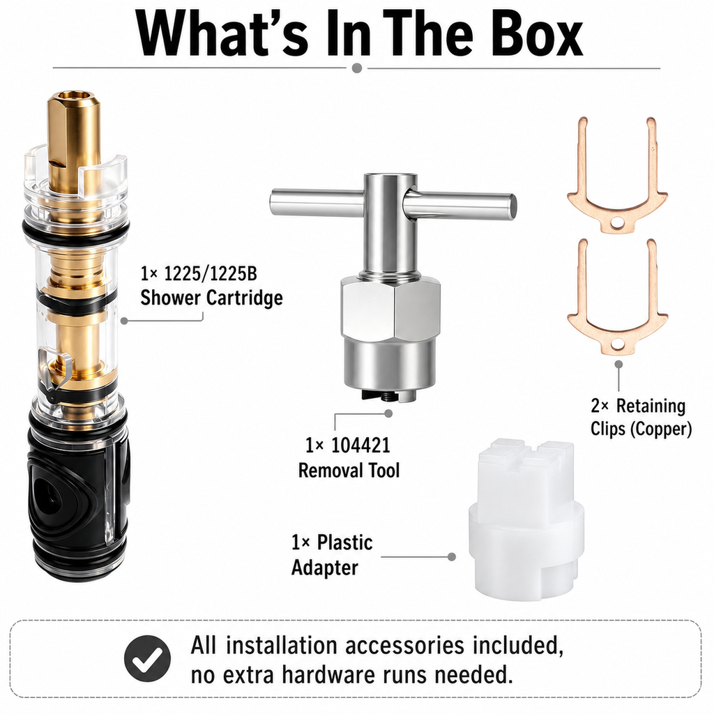 Compatible 1225 Valve Cartridge Replacement Kit (Includes 104421 Removal Tool and Single-Handle Shower Valve Cartridge)