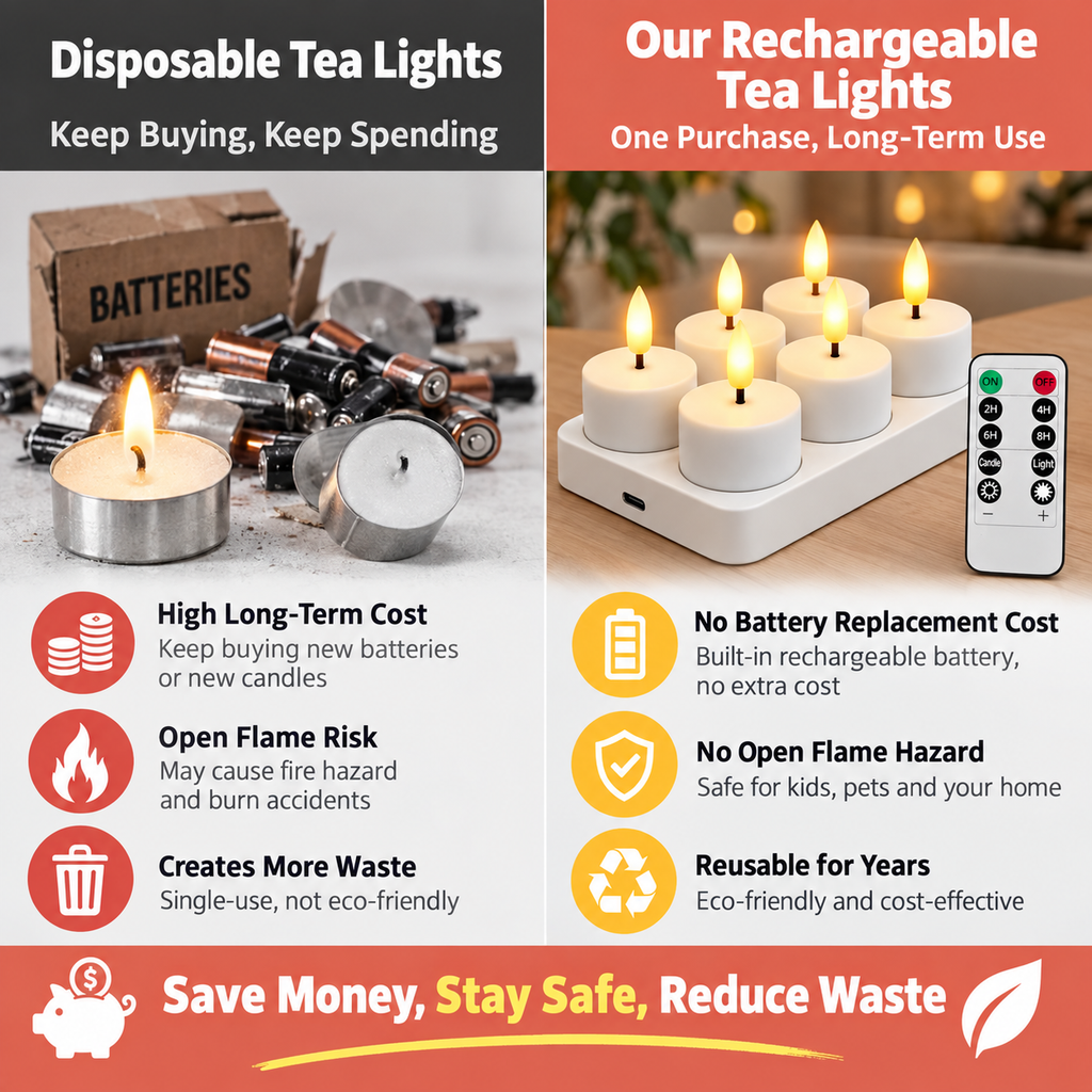 6-pack of rechargeable flameless tea wax