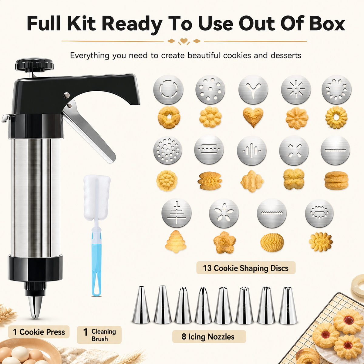 Cookie Press (includes decorating nozzles and bean paste molds)